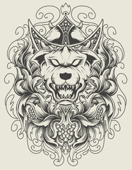 Illustration vector Dog head with vintage engraving