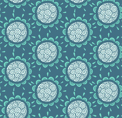 Simple and stylish vector seamless pattern with doodle circles and rays. Funny squiggles. Wallpaper and background with a repeating pattern. Fashionable print for textiles and paper