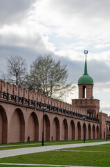 Fototapeta na wymiar View of the tower and stone walls of Tula Kremlin Russia