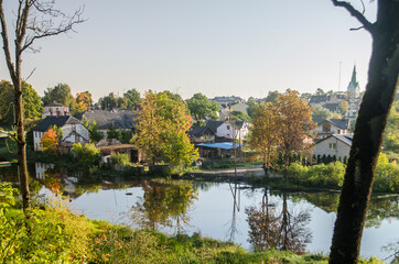 Fototapeta premium Dobele town and Berze river, Latvia.