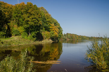 Lielupe river in sunny autumn day, Latvia.