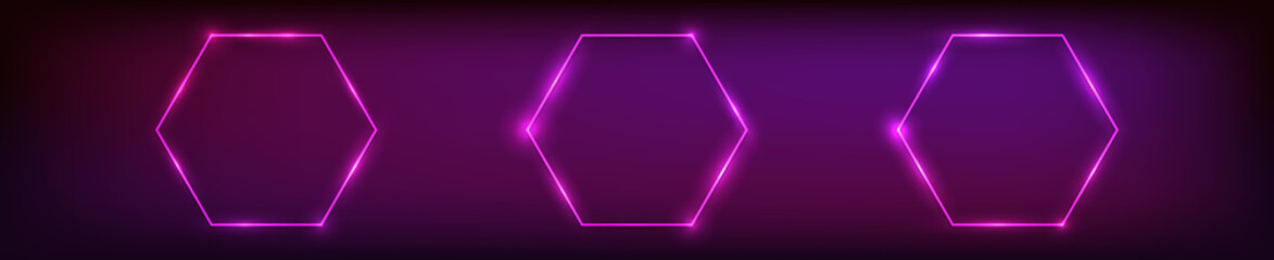 Neon hexagon frame with shining effects