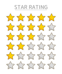 5 star rating from zero to five stars. Playful  cartoon style icon, vector