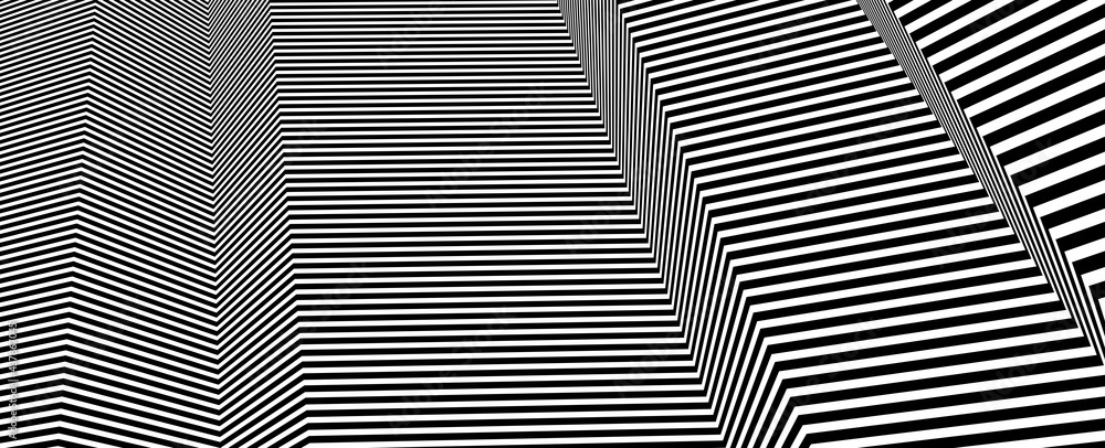 Aufkleber abstract vector 3d lines background, black and white linear perspective dimensional optical pattern.