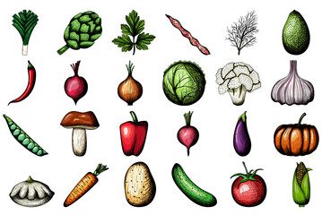 24 Vegetables Hand Drawn Sketch