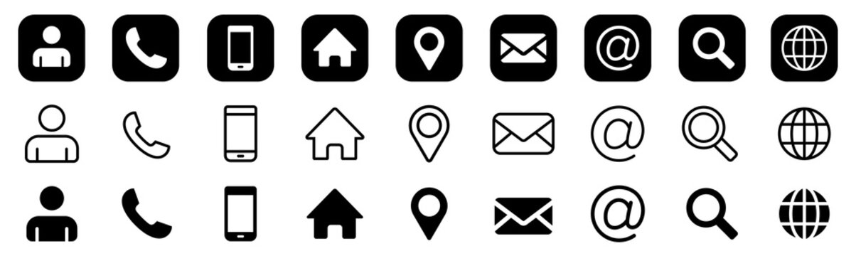 Contact icons set. Bussines card icons. Phone Mail Message Website icon. Vector