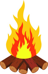 Bonfire. Burning log. Travel item. Flat design.