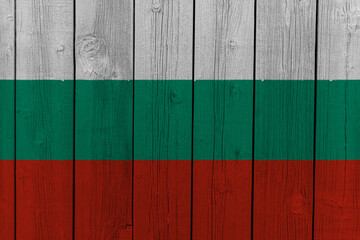 The National Flag of Bulgaria painted on a wooden wall. 