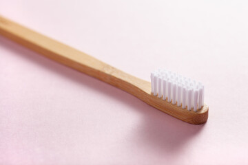 zero waste eco friendly hygiene bathroom concept. wooden toothbrush