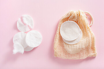 zero waste eco friendly hygiene bathroom concept. single use and reusable washable cotton pads