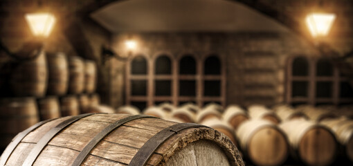 Old barrel of free space and dark interior 