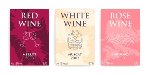 Wine label design. Minimalistic composition of liquid splash spots. Contemporary outline art. Vector cards