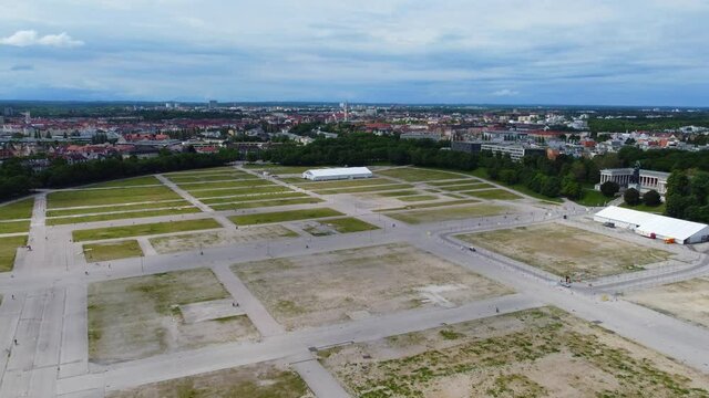 Famous Theresienwiese in Munich - the grounds of the Original Oktoberfest - aerial view - drone photography