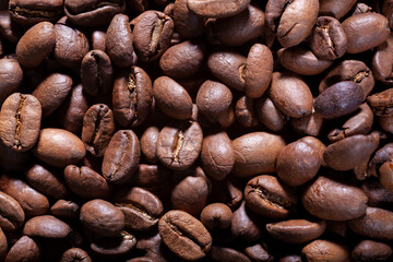 Macro de grains de café, vue du dessus