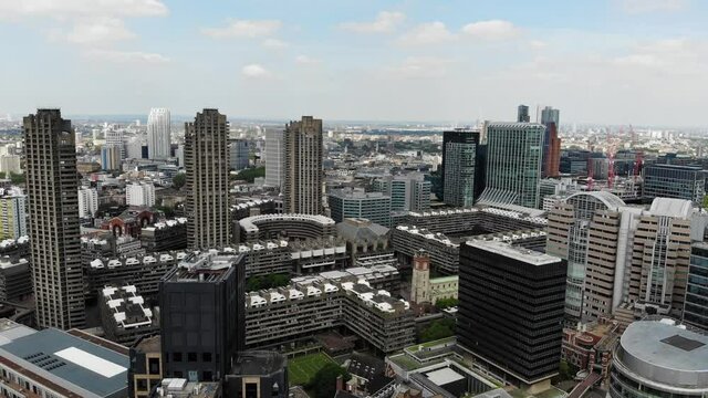 Aerial view of Barbican towers on sunny day