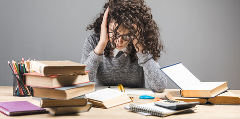 young student prepares for lessons