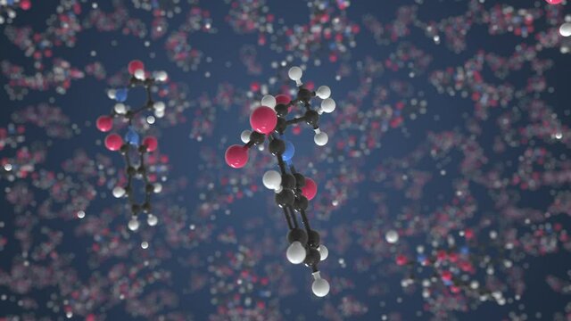 Thalidomide molecule. Molecular model. Looping seamless 3d animation