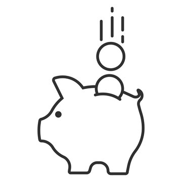 Piggy bank with coin. Money saving, economy, investment, banking or business services concept. Vector illustration.