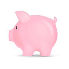Pink piggy bank isolated on white background. Vector illustration.