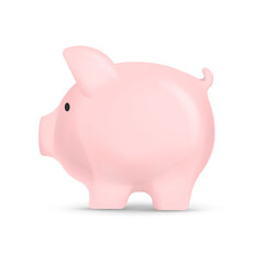 Pink piggy bank isolated on white background. Vector illustration.