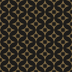 Simple background pattern with geometric ornament on black background in retro style, wallpaper. Seamless pattern, texture. Vector 