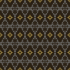 Modern background pattern with floral decorative elements on black background, wallpaper. Seamless pattern, texture. Vector illustration for design.
