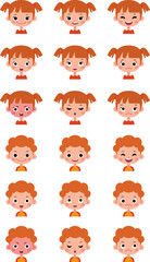 Boy and girl children cute emoji, set smily emoticons faces of kids vector illustration