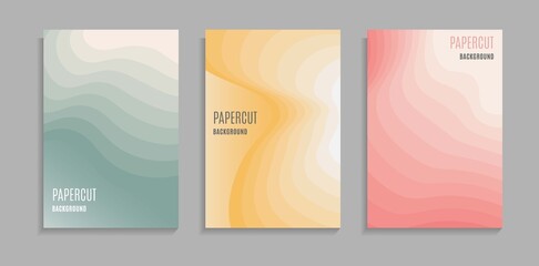 Set Minimal Papercut Style Background With 3 Different Color. Good For Cover, Poster, Wallpaper, Flyer Or Presentation.
