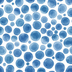 Seamless pattern. Blue watercolor bubbles on white background. Textile print.