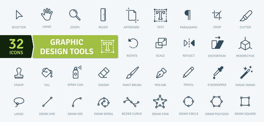Graphic Design Tools Icons Pack. Thin line icons set. Flat icon collection set. Simple vector icons