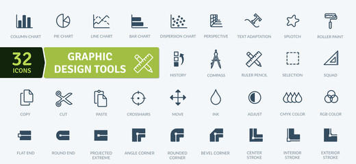Graphic Design Tools Icons Pack. Thin line icons set. Flat icon collection set. Simple vector icons