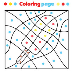 Ice cream coloring page. Color by dots, printable activity. Worksheet for toddlers and pre school age. Children educational game