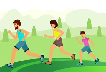 Family Jogging in the Park. Concept happy family child-rearing.