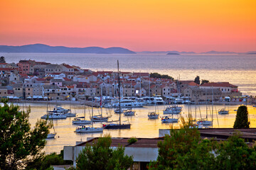 Primosten archipelago and blue Adriatic sea sunset view