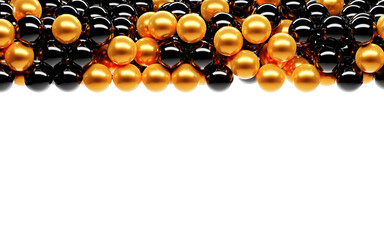 Header pattern for website. Abstract background with golden and black spheres. Geometric wallpaper, cover design. Composition glossy balls on white isolated background, 3d illustration mock up banner