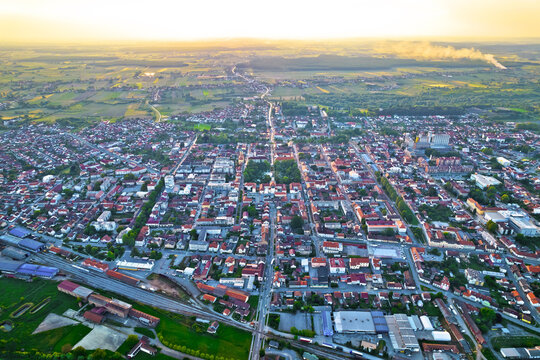 Town of Bjelovar aerial sunset view