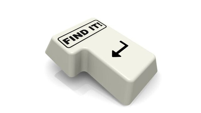 The enter key with the text FIND IT! The computer Enter key with the FIND IT! on a white surface in action. Footage video
