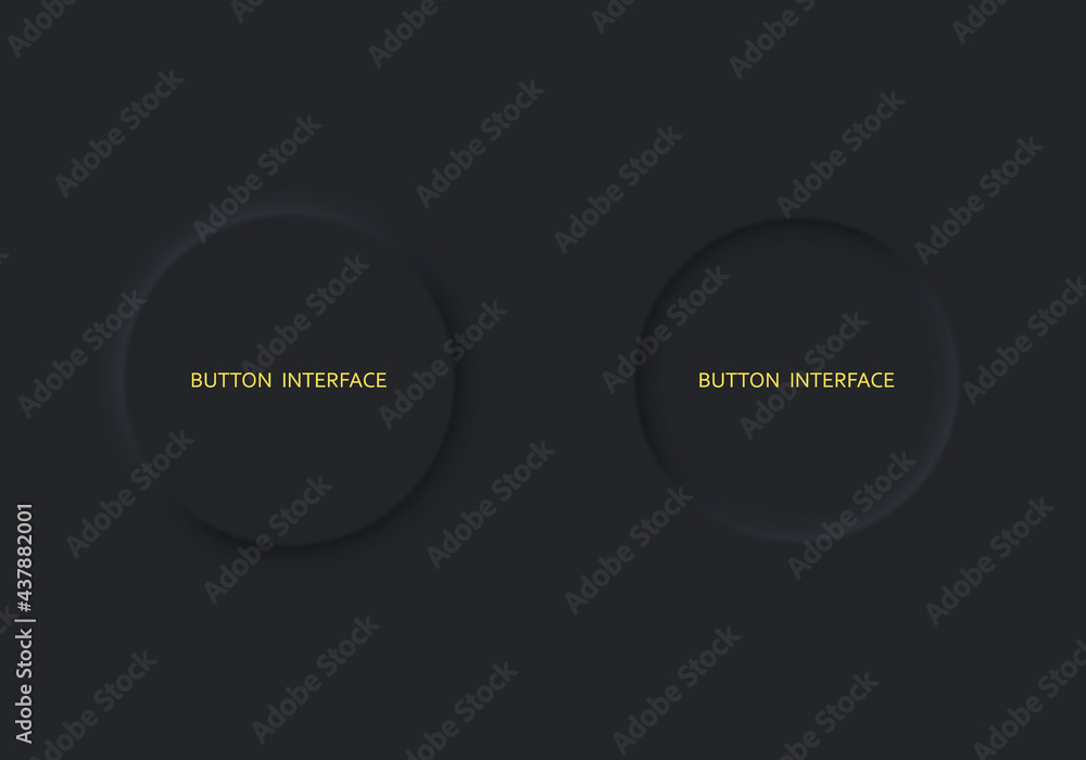 Poster set two buttons black color neomorphism style.interfase design