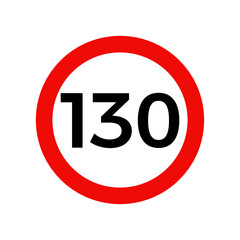 Speed limit 130 kmh sign of road traffic maximum speed vector icon.
