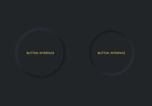 Set two buttons black color neomorphism style.Interfase design