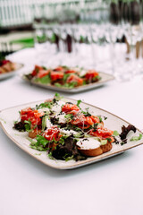 Snacks, sandwiches, canapes on the buffet table