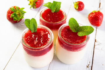 strawberry syrup with cheese and mint