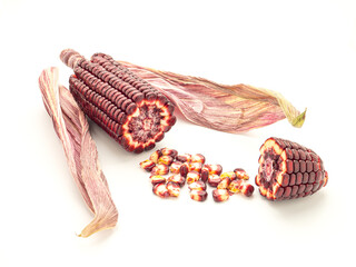 Purple corn or Siam ruby queen isolated on a white background. Vegan fruit and healthy fruits concept