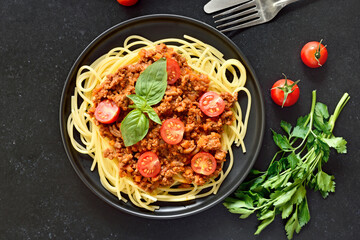 Italian spaghetti bolognese on plate