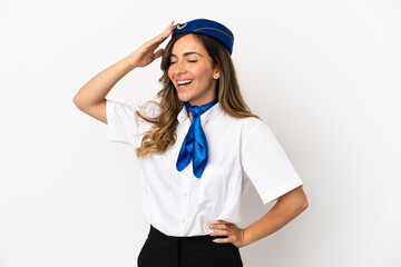 Airplane stewardess over isolated white background has realized something and intending the solution