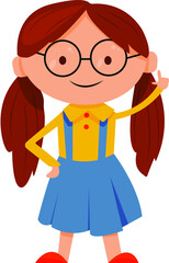 smart girl schoolgirl in glasses with long ponytails