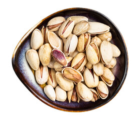 view of shelled and ripe pistachio nuts in bowl