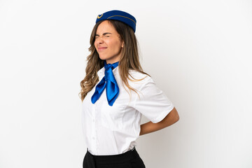 Airplane stewardess over isolated white background suffering from backache for having made an effort