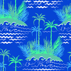 Fototapeta na wymiar Tropical Islands Seamless Pattern.