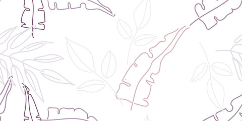 Tropical Leaf Modern Print Pastel One Line Drawing